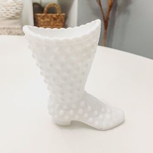 Vintage Fenton Hobnail Milk Glass Victorian Boot